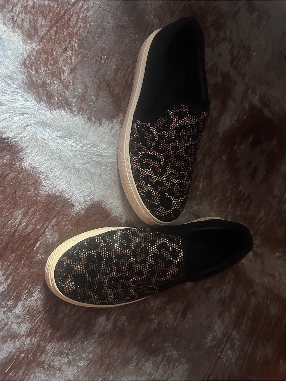 Women's Slip-Ons with Black and Gold Sparky Leopard Accent